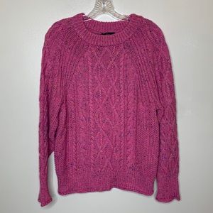 J CREW Sweater Pink DONEGAL Cable Knit Crewneck 80’s Style Fisherman K4819 Med